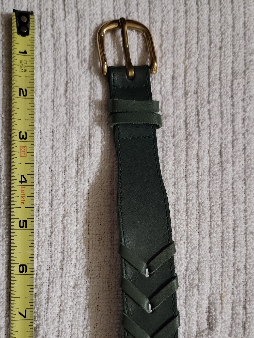 Esprit Dark Green Leather Braided Belt with Gold Accent EUC Fits Waist 29-33 In